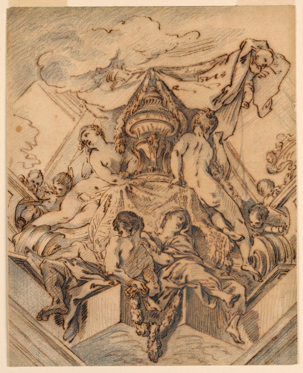 Disegno, progetto di un motivo angolare di un soffitto dipinto, 1740 da François Boucher