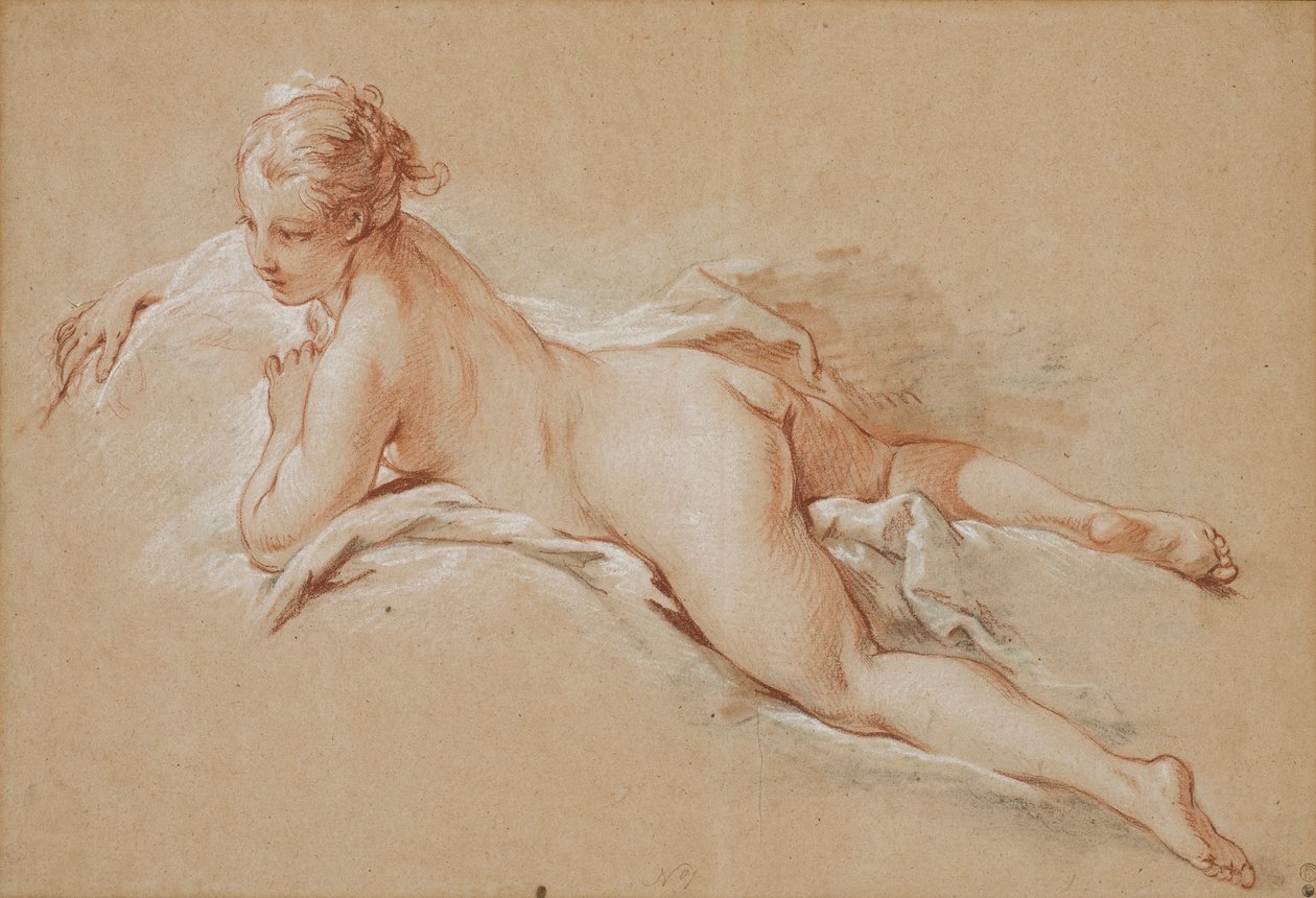 Francese: Donna sdraiata a pancia in giù da François Boucher
