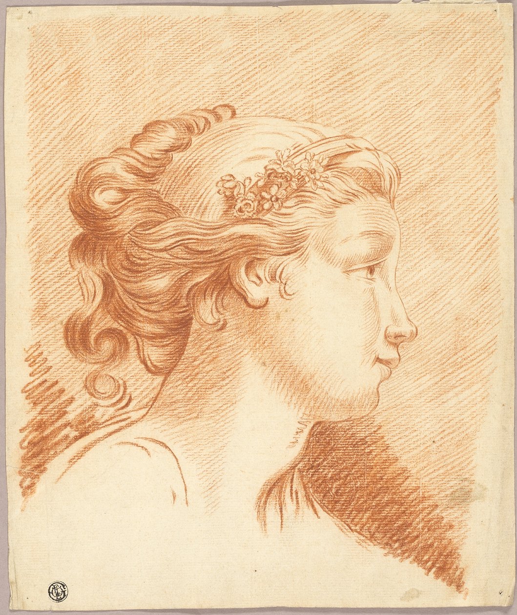 Testa di ragazza di profilo a destra da François Boucher