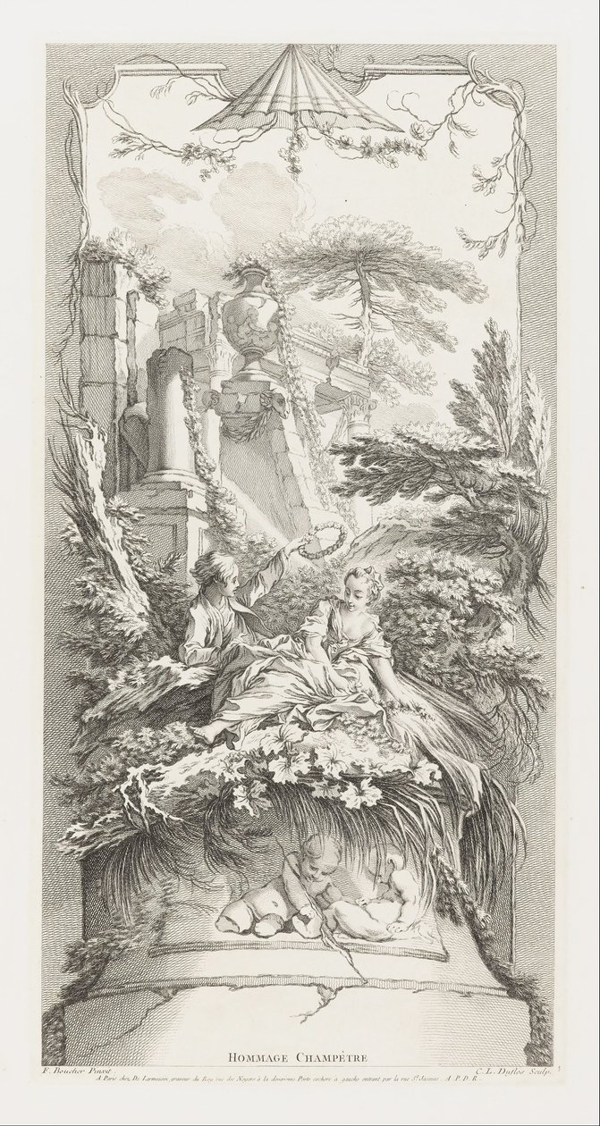 Hommage Champètre (Pastorale) in Nouveaux Morceaux pour des Paravents [Nuovi concetti per gli schermi]. da François Boucher