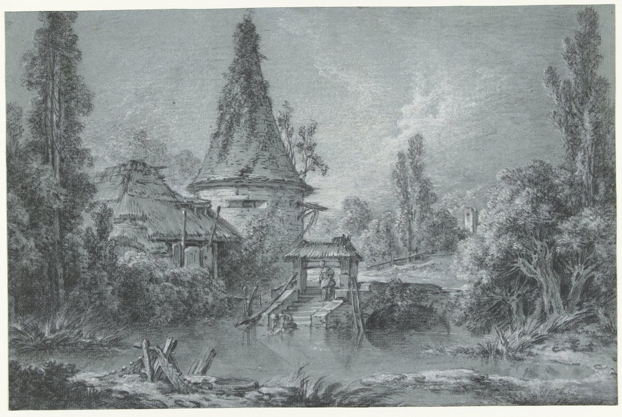 Paesaggio con una torre, nei dintorni di Beauvais da François Boucher