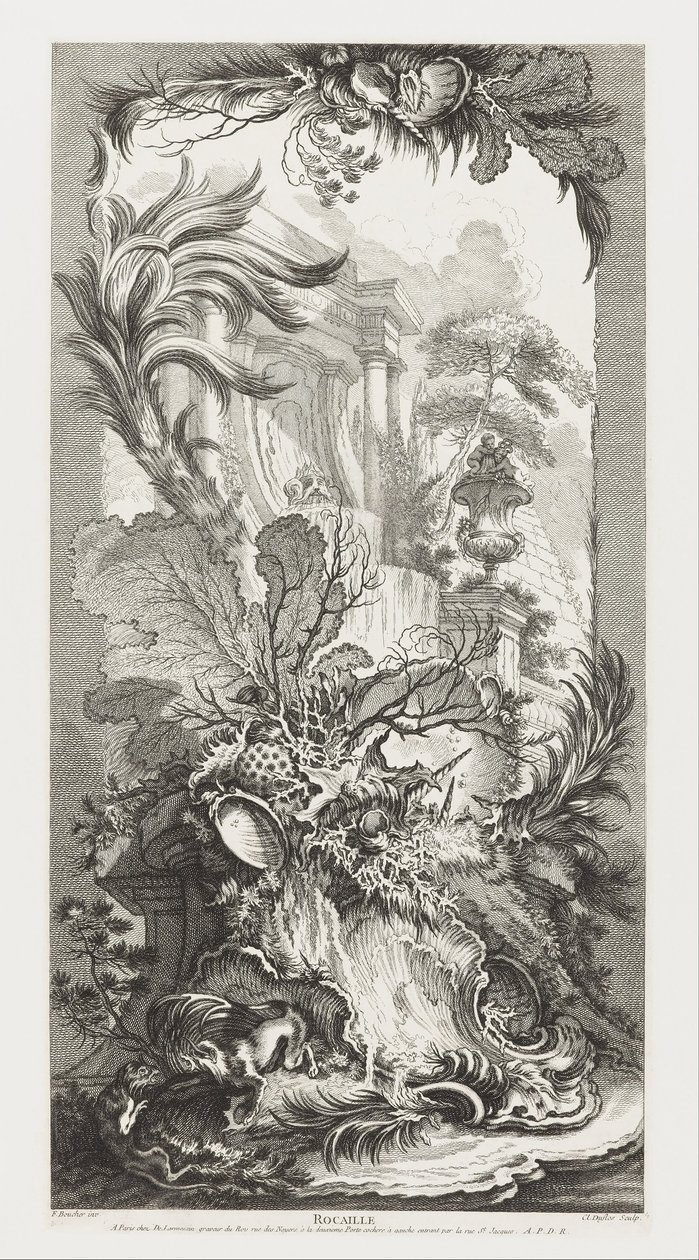 Rocaille [Design rococò] in Nouveaux Morceaux pour des paravents [Nuovi concetti per i paraventi]. da François Boucher