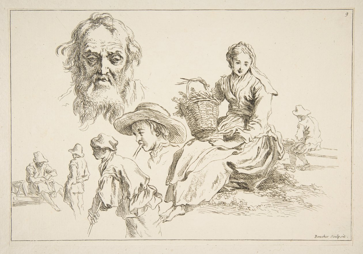 Foglio di schizzi, ca. 1735 da François Boucher