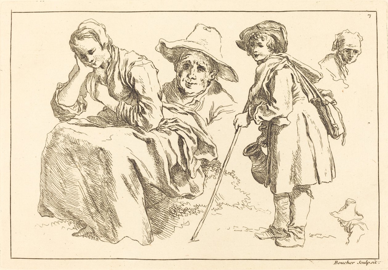 Studi di figure, incluso ragazzo in piedi con una brocca da François Boucher after Abraham Bloemaert