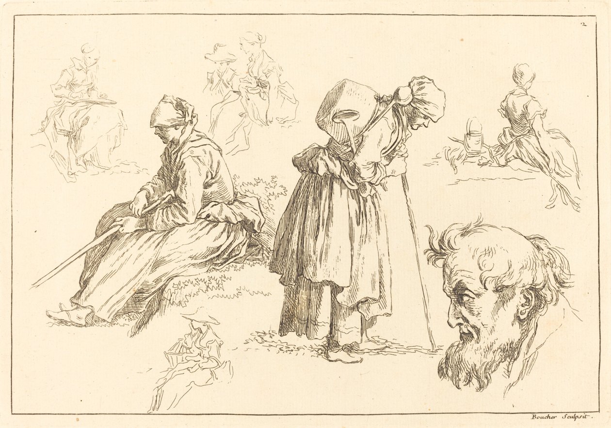 Studi di figure, inclusa donna con bollitore da François Boucher after Abraham Bloemaert