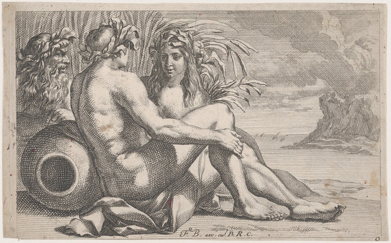 Dei del fiume sdraiati davanti a un paesaggio marino, 1651-82 da François Bourlier