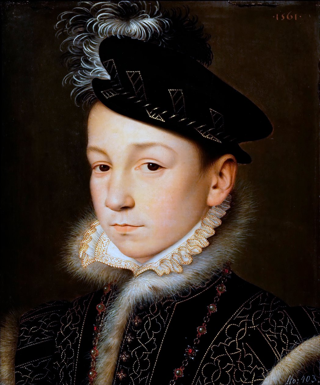 Tedesco: Re Carlo IX di Francia (1550-1574), busto Re Carlo IX di Francia da François Clouet