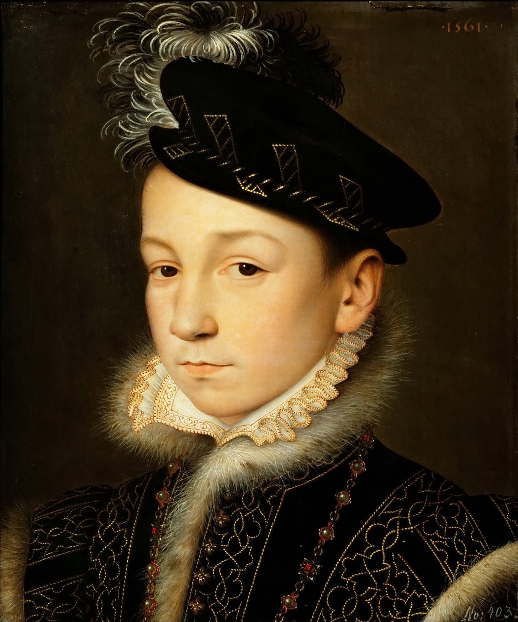 Tedesco: Re Carlo IX di Francia (1550-1574), busto Re Carlo IX di Francia da François Clouet