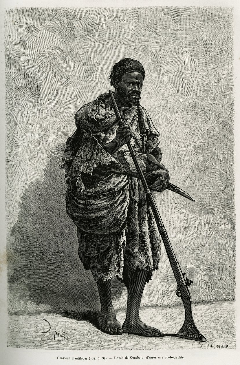 Cacciatore di antilopi. Incisione di Courboin, per illustrare il Sahara algerino, di V. Largeau, nel 1874-1878, pubblicato in Le tour du monde, sotto la direzione di Edouard Charton da François Courboin