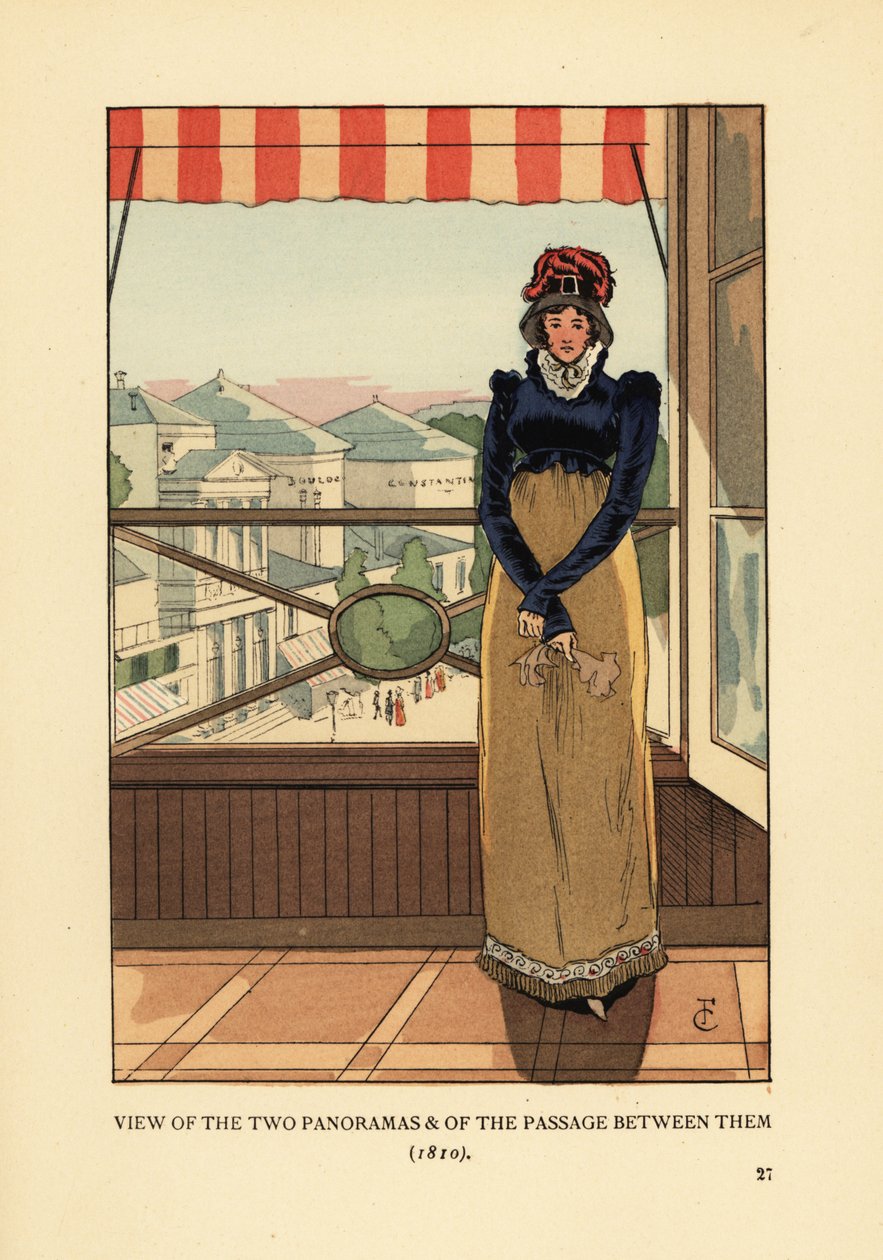 Donna alla finestra che guarda i Panorami e il Passage des Panoramas, sul Boulevard Montmartre, Parigi da François Courboin