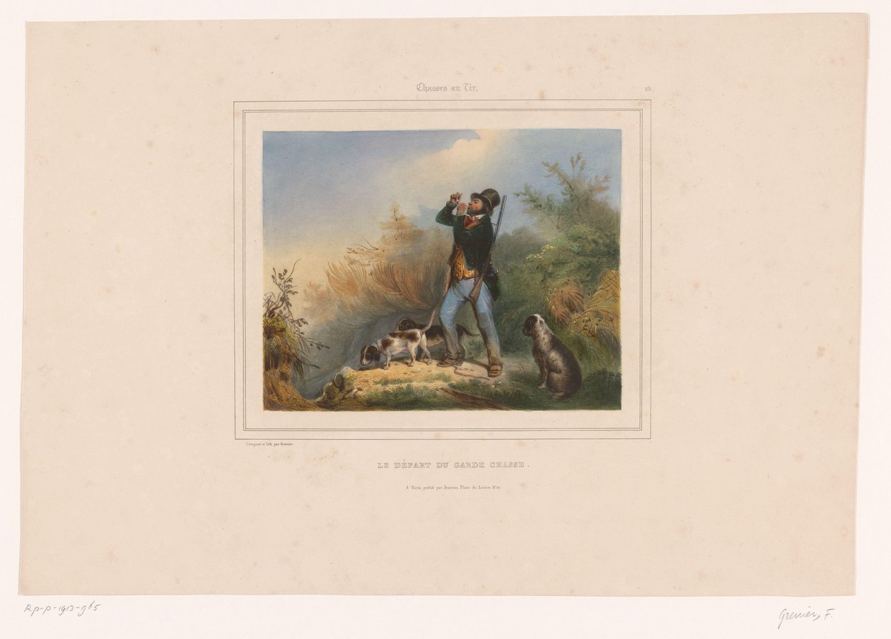 Guardacaccia con tre cani da caccia da François Grenier