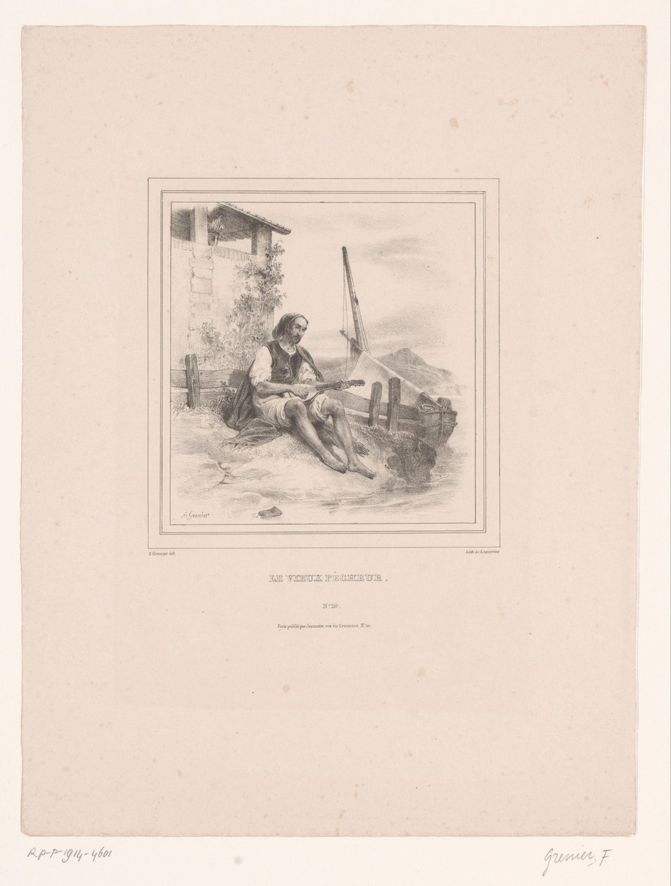 Vecchio pescatore con liuto vicino all