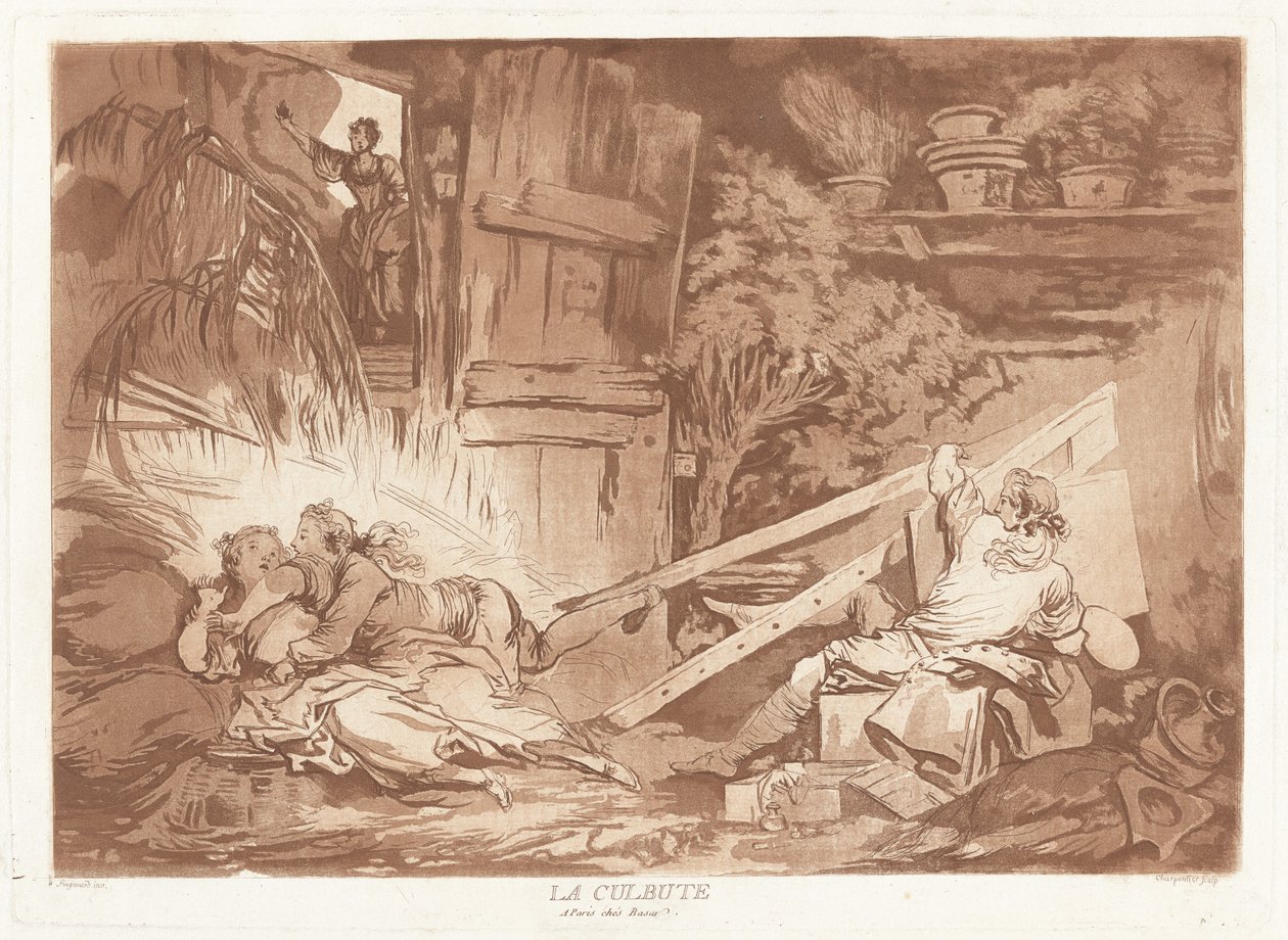 La caduta (La Culbute) da François Philippe Charpentier after Jean Honoré Fragonard, published by Pierre François Basan