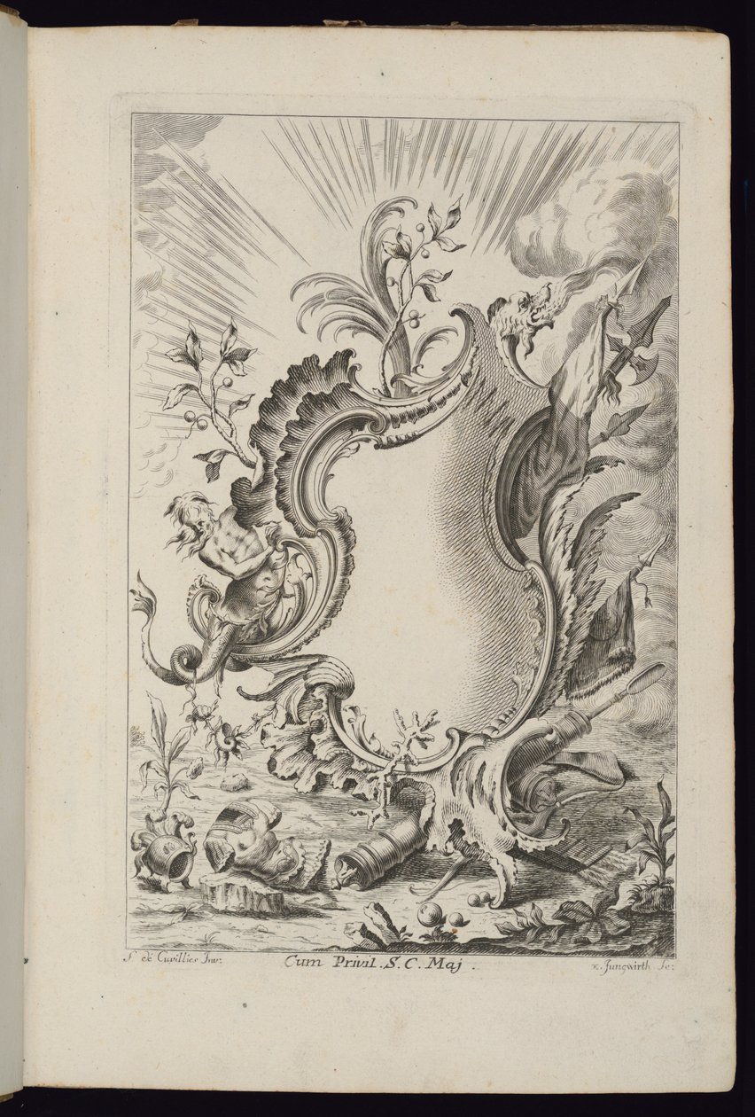 Cartiglio con drago, Livre de Cartouches à divers usages da François de Cuvilliés the Elder