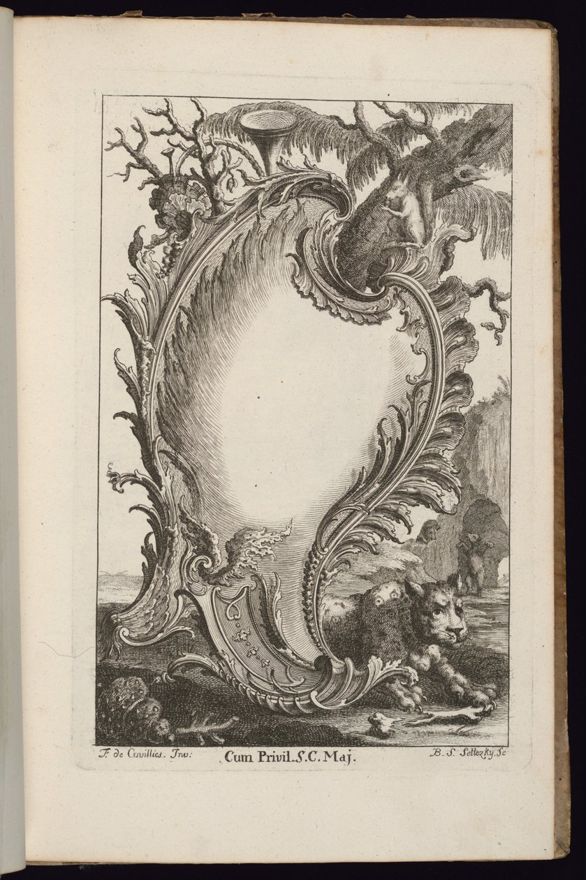 Cartouche con albero, Livre de Cartouches Irréguliers da François de Cuvilliés the Elder
