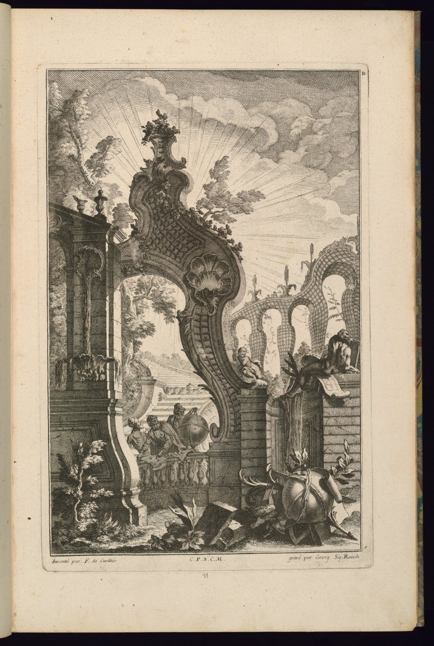 Disegno per fontana con archi a traliccio da François de Cuvilliés the Elder