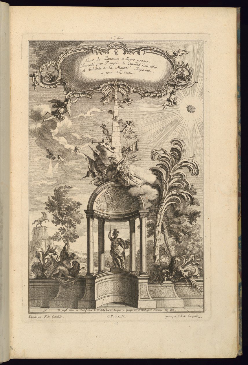 Design per Pannelli con Tempietto con Minerva, Incoronata da un Obelisco e Vittoria da François de Cuvilliés the Elder