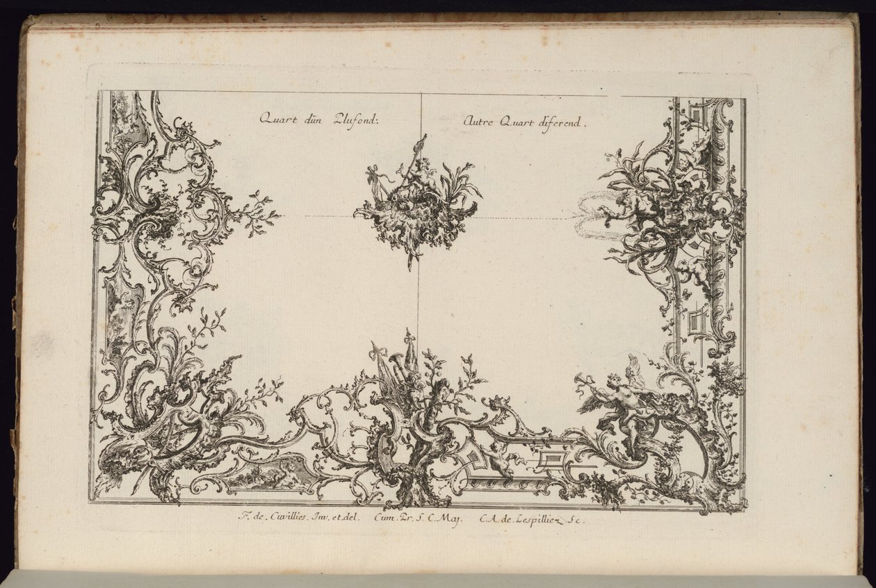 Due quarti di un soffitto, Nouveau Livre de Plafonds Irréguliers da François de Cuvilliés the Elder