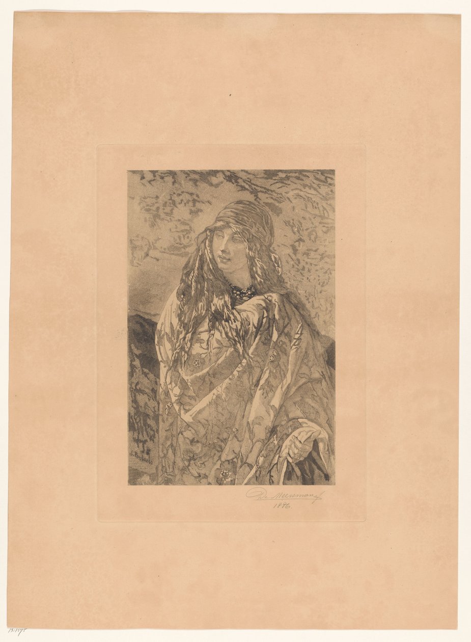 Giovane donna con scialle fiorito da François de Meersman (signed by artist)