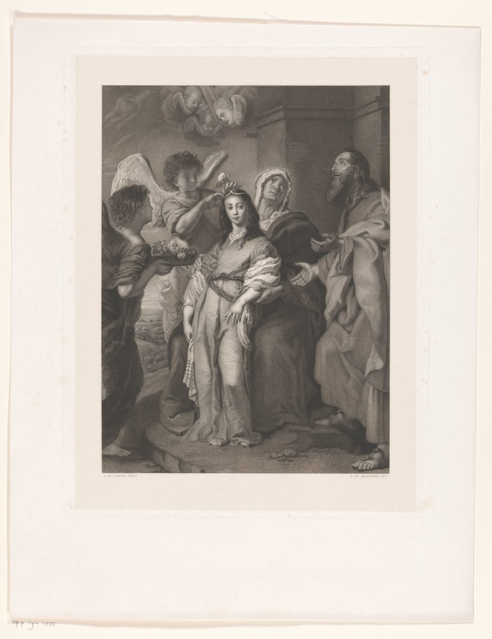 Maria come giovane donna, adornata dagli angeli in presenza di Gioacchino e Anna da François de Meersman