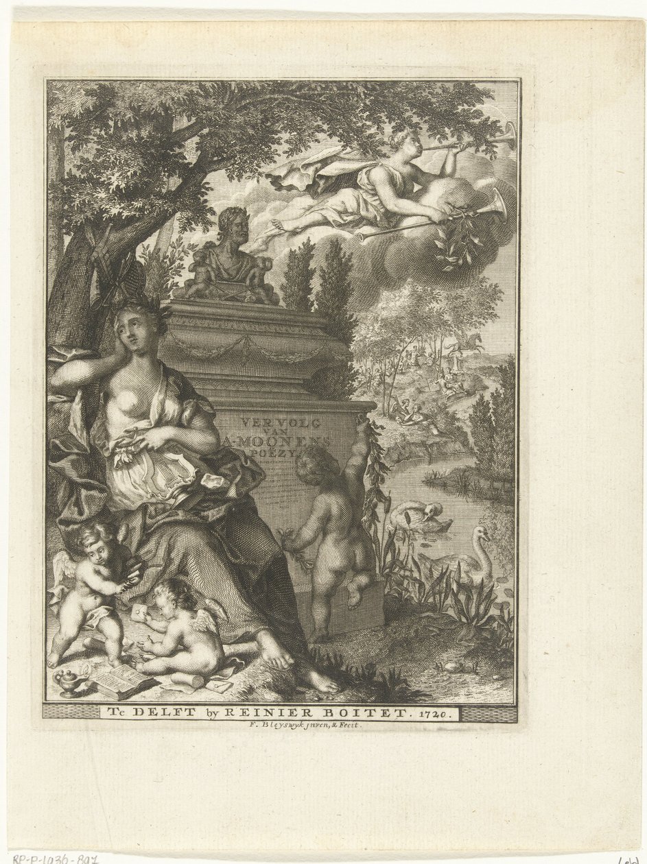 Musa e putti presso il monumento funebre del poeta Arnold Moonen da François van Bleyswijck