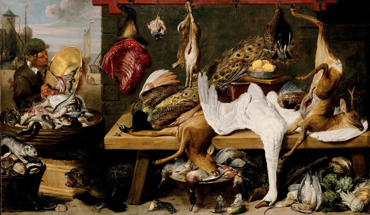 Scena di mercato su un molo da Frans Snyders or Snijders
