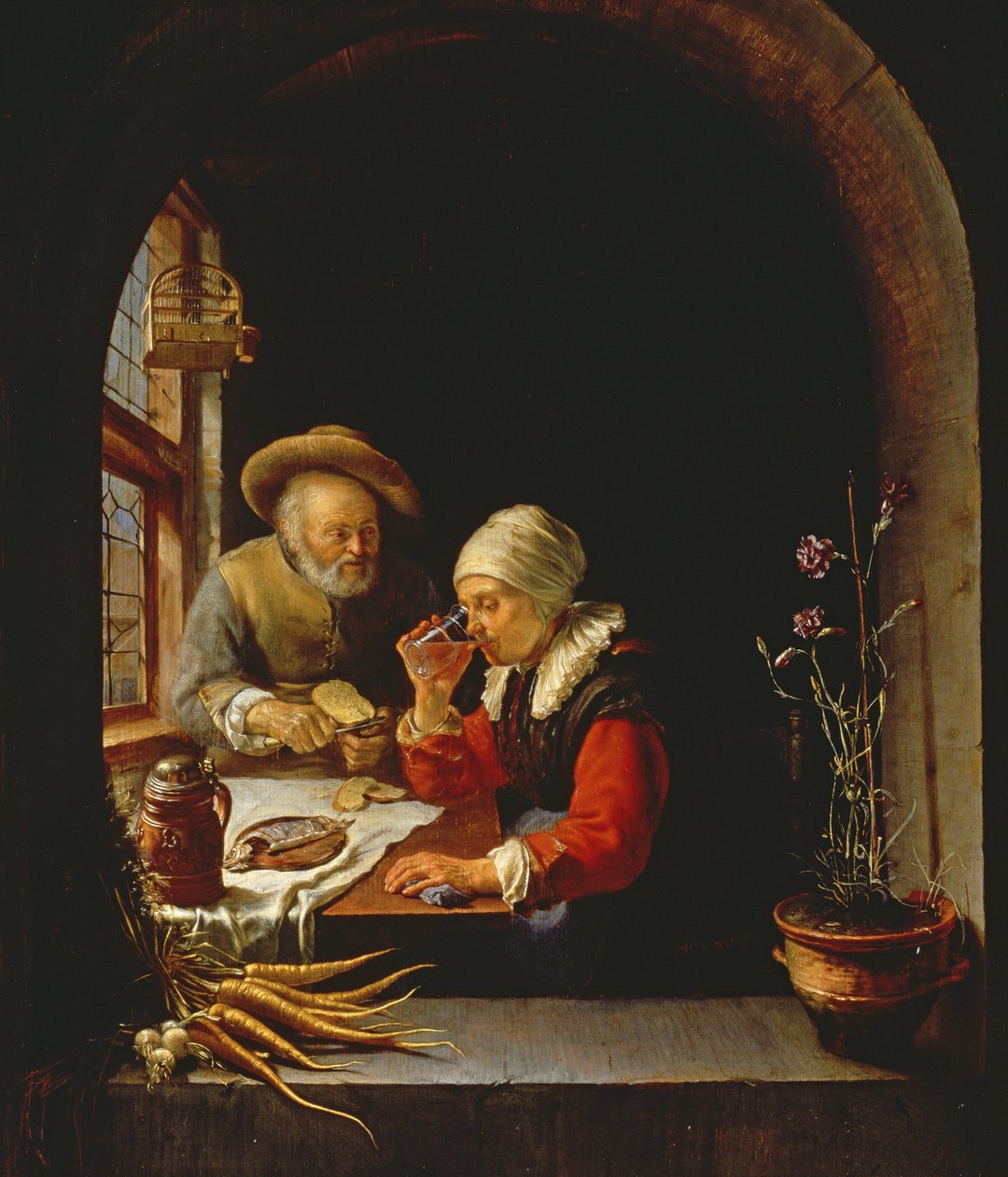 Una coppia anziana che mangia (pannello) da Frans van Mieris