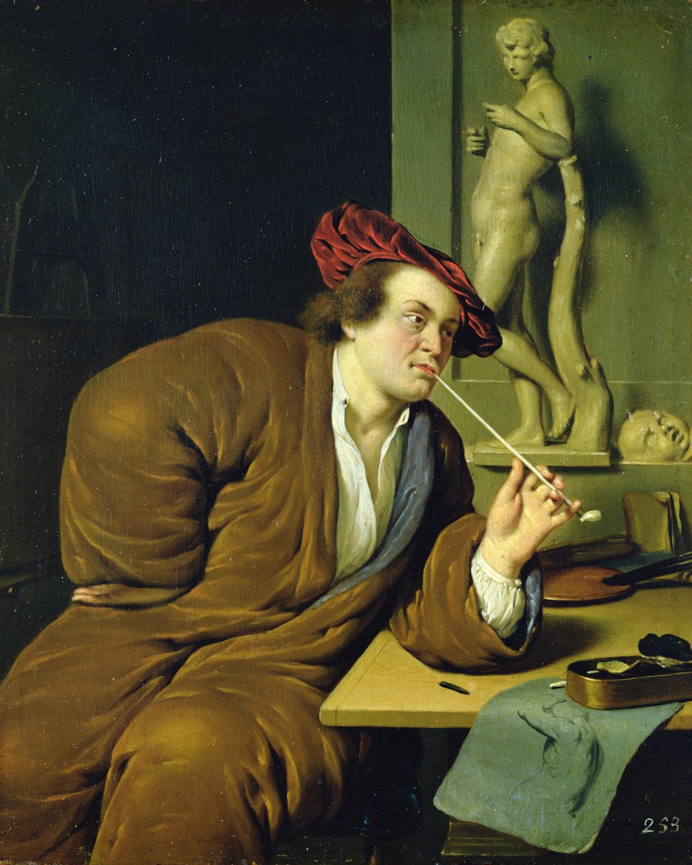 Fumatore, possibilmente un autoritratto, 1688 da Frans van Mieris