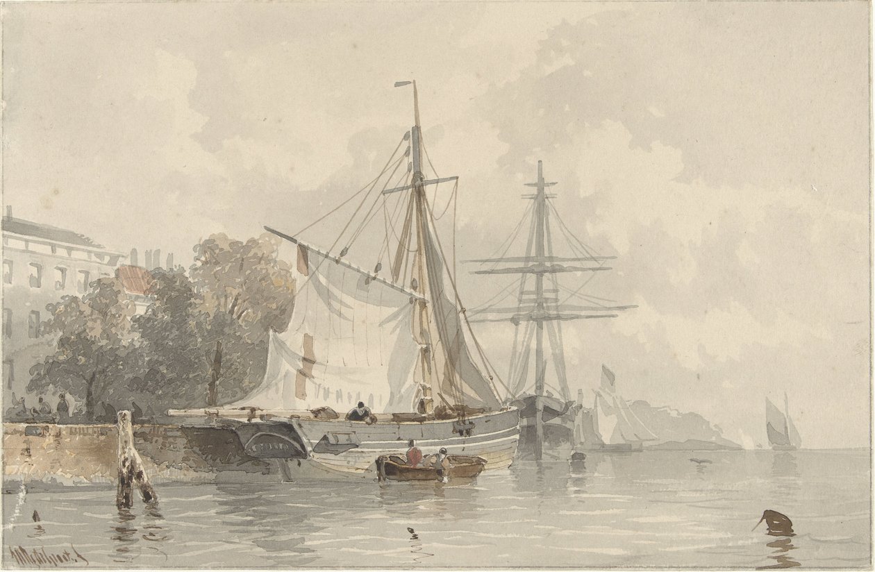 Barche a vela a riva da Frans Arnold Breuhaus de Groot