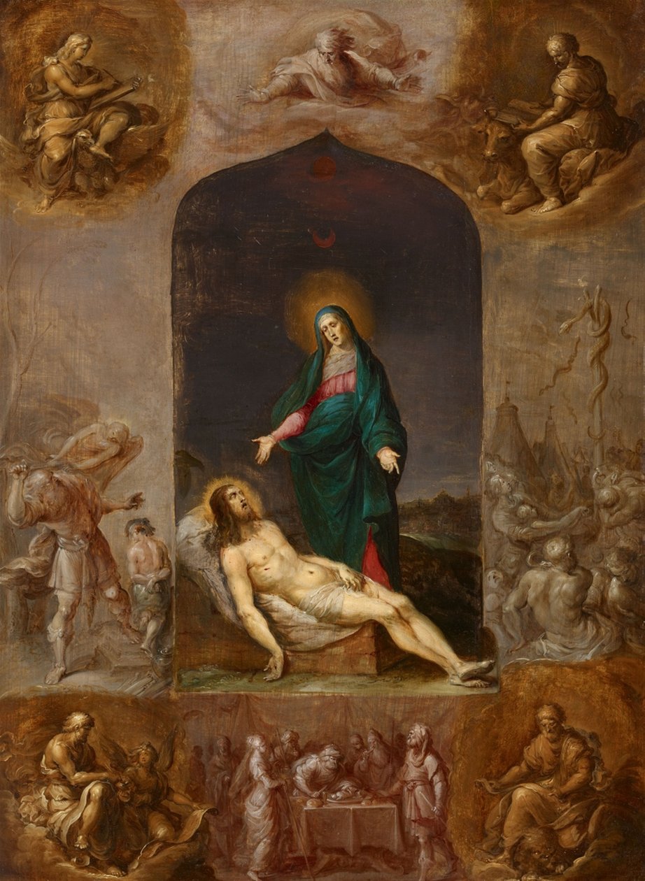 Pietà circondata dalle grisaglie dei Quattro Evangelisti e da scene dell