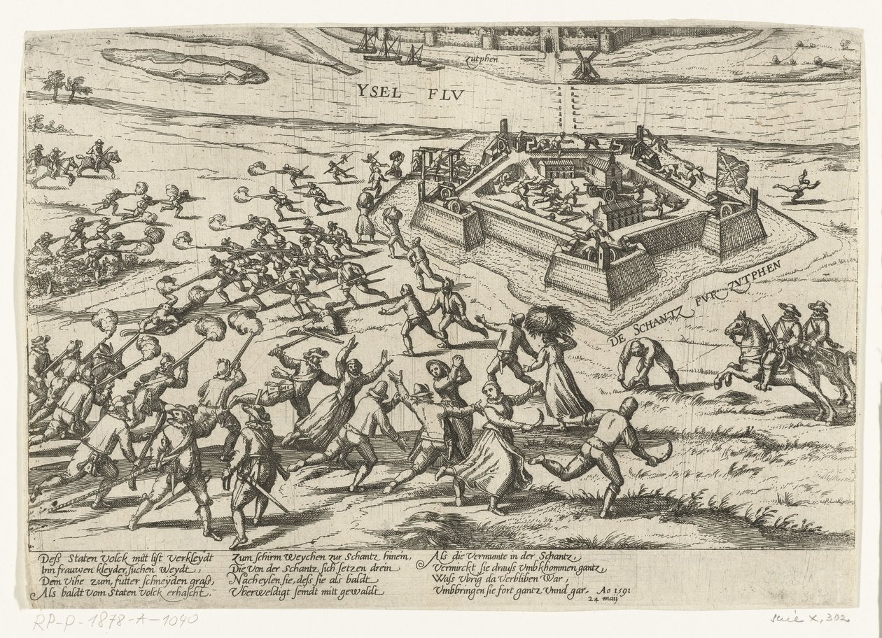 Conquista del forte vicino a Zutphen, 1591 (serie: Eventi olandesi e stranieri, 1587-1612) da Frans Hogenberg (workshop of)