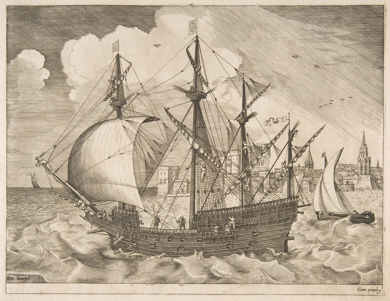 Quattro alberi armati che salpano, da Le navi a vela da Frans Huys