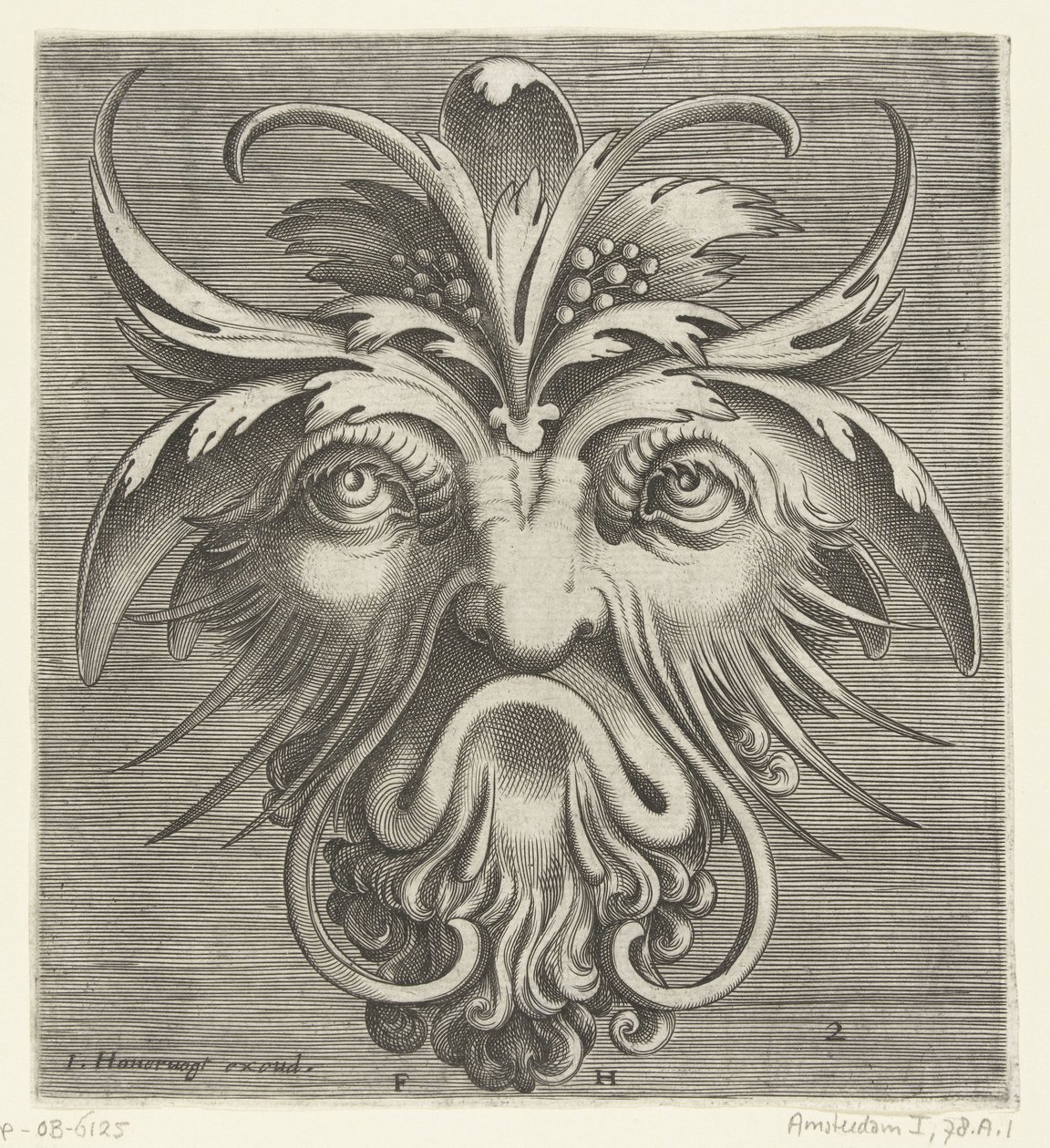 Maschera con una barba riccia (Pourtraicture ingenieuse de plusieurs facons de masques... serie) da Frans Huys