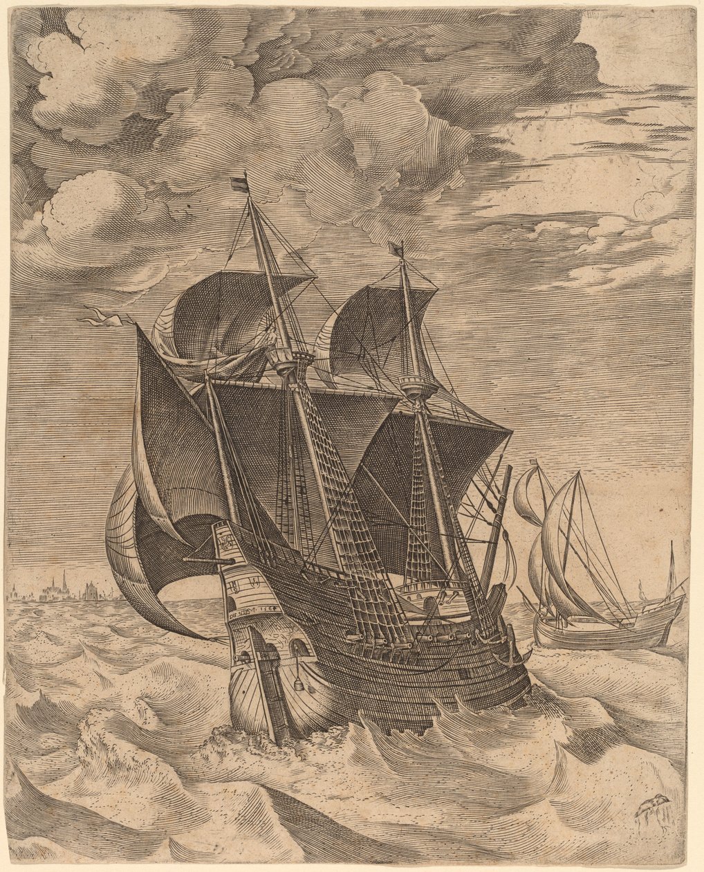 Una nave olandese e un Boeier da Frans Huys after Pieter Bruegel the Elder
