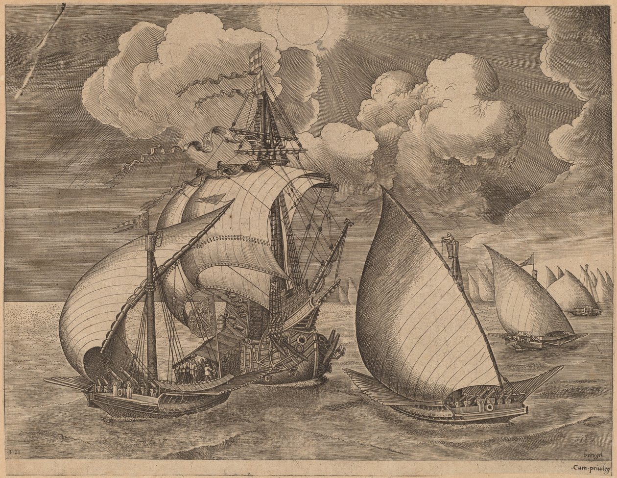 Una Flotta di Galee Scortata da una Caravella da Frans Huys after Pieter Bruegel the Elder