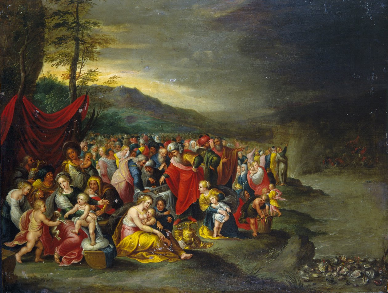 Il passaggio del Mar Rosso - olio su rame dalla bottega dei Francken, Anversa da Frans II the Younger (workshop of) Francken
