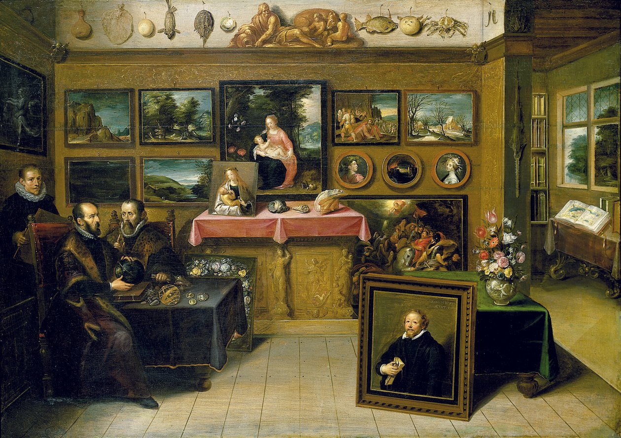 Un gabinetto del collezionista con Abraham Ortelius e Justus Lipsius, 1618 da Frans II the Younger Francken