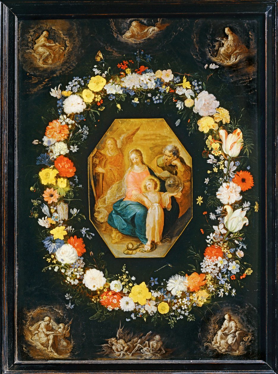 La Sacra Famiglia circondata da una ghirlanda di fiori ... da Frans II the Younger Francken