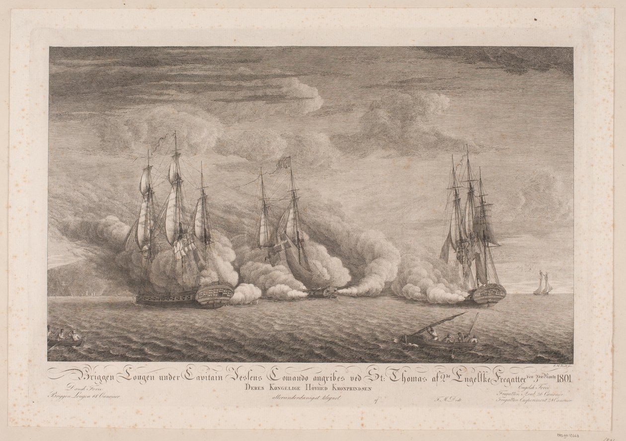 La brigata Lougen attaccata a St. Thomas, 3 marzo 1801 da Frans Martin Dodt