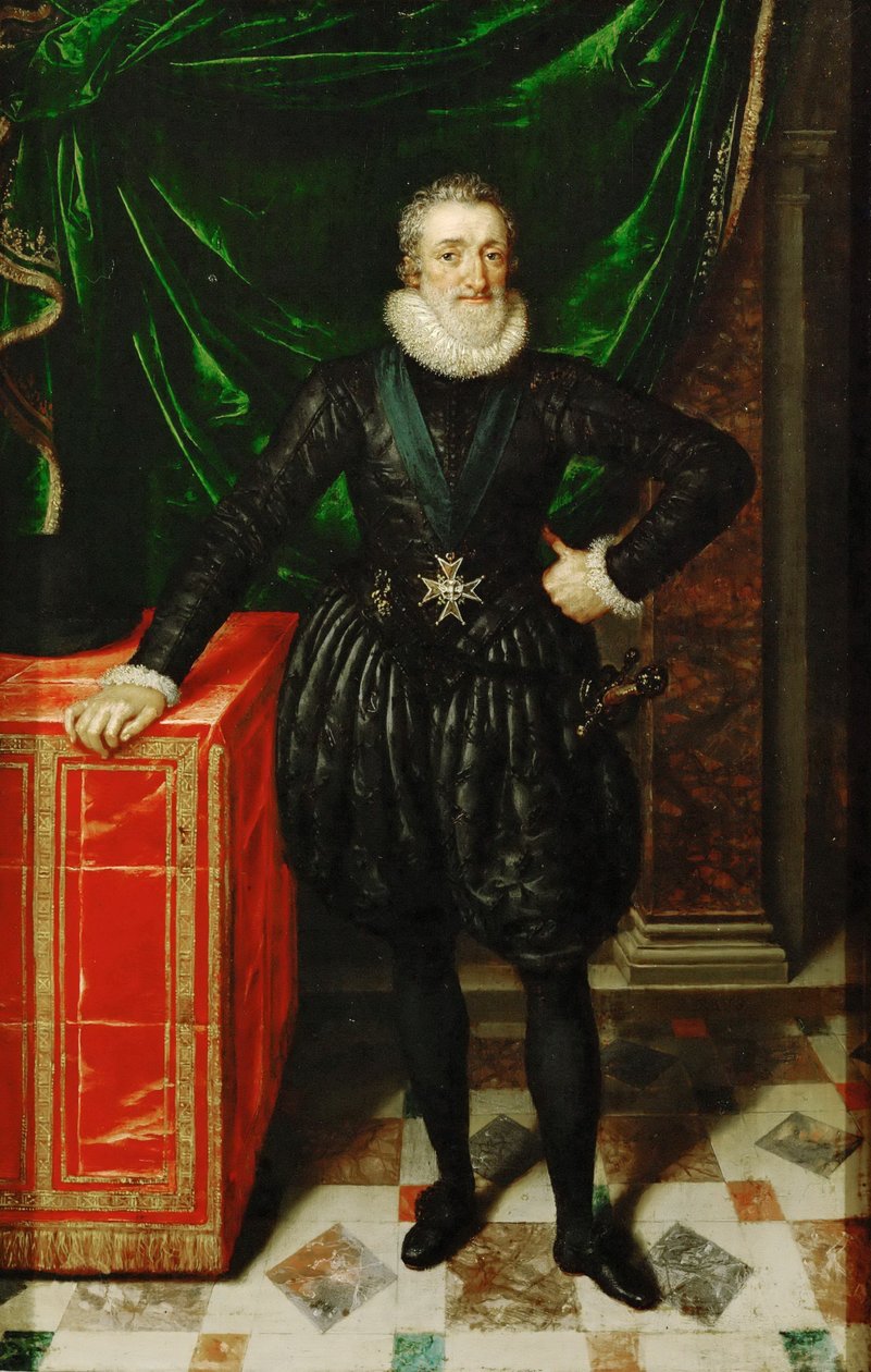 Francese: Ritratto di Enrico IV (1553-1610), re di Francia, in costume nero Enrico IV, re di Francia in abito nero da Frans Pourbus the Younger