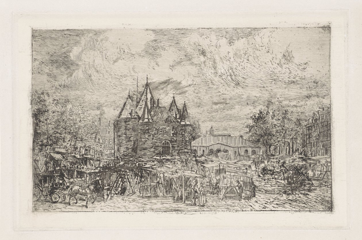 Veduta del Nieuwmarkt, Amsterdam da Frans Schikkinger