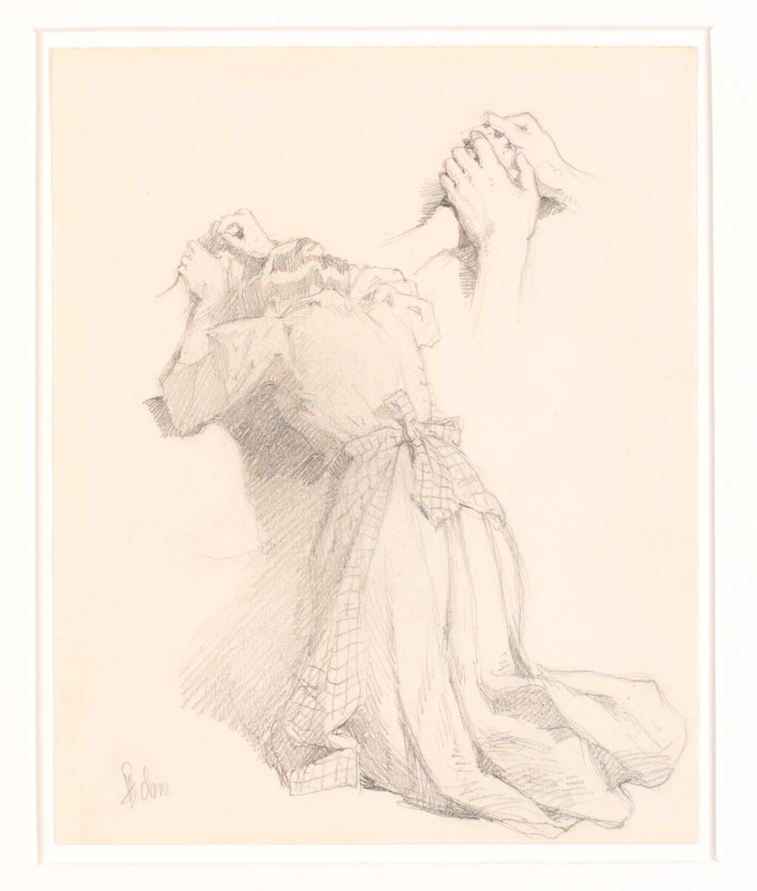 Una pagina con cinque schizzi a matita. Figure femminili. Studio di mani. da Frans Schwartz