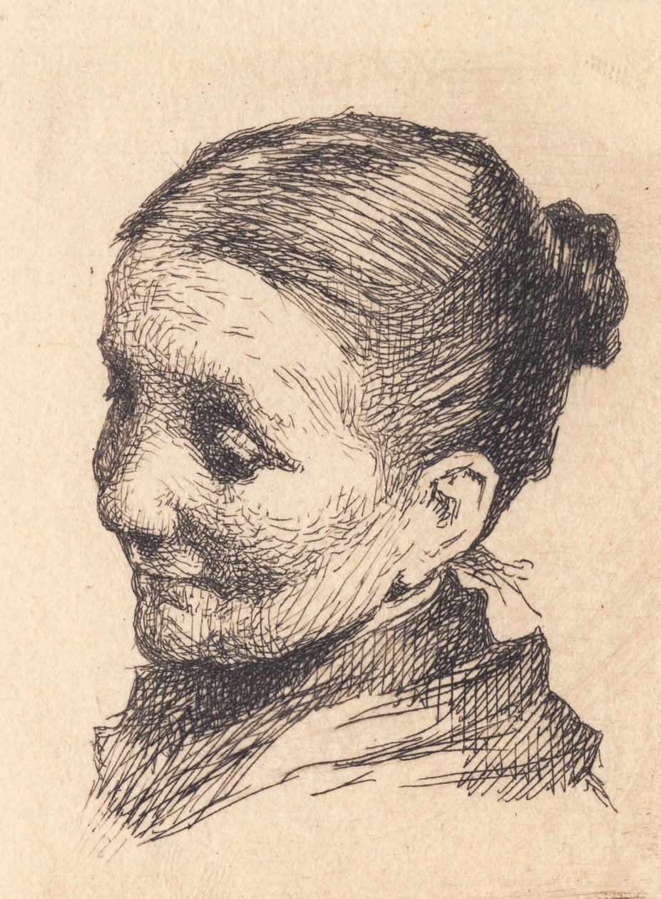 Testa di una vecchia donna, rivolta a sinistra, con lo sguardo abbassato da Frans Schwartz