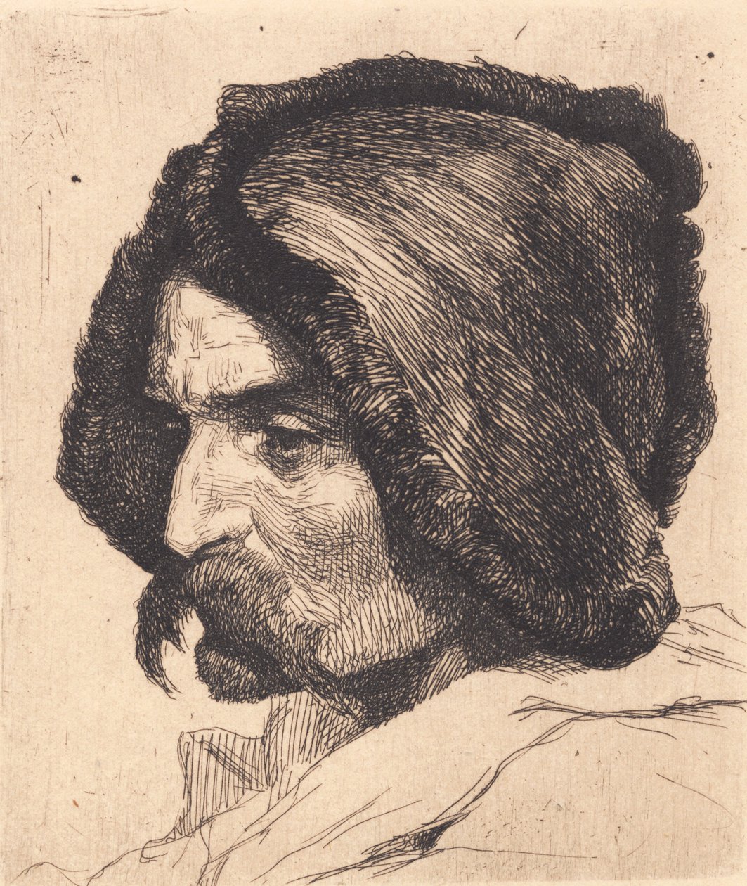 Piastra di prova: Testa di uomo con lunga barba e cappello spagnolo da Frans Schwartz