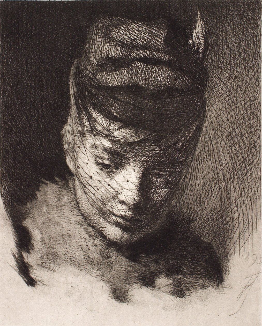 Giovane ragazza con cappello e velo da Frans Schwartz