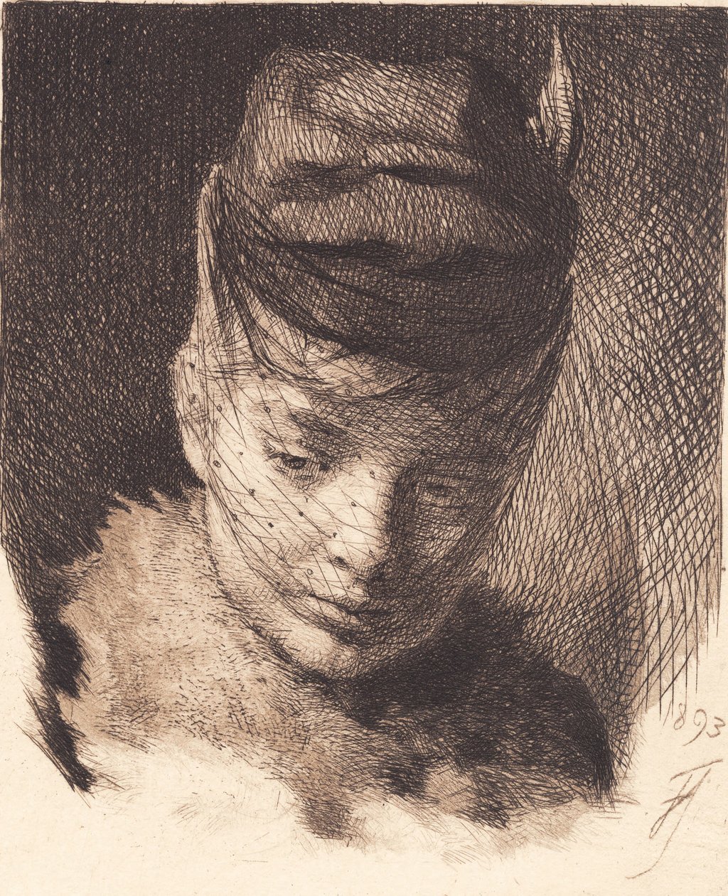Giovane ragazza con cappello e velo da Frans Schwartz