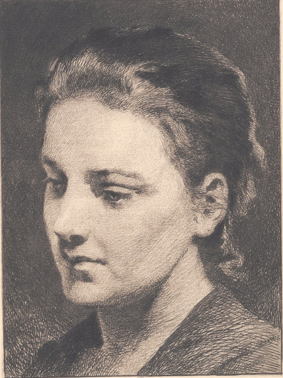 Giovane ragazza con capelli raccolti, mezzo profilo da Frans Schwartz