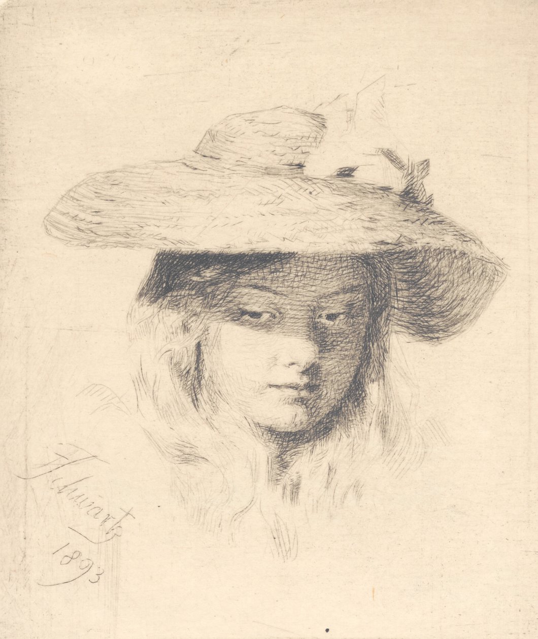 Giovane ragazza con cappello di paglia da Frans Schwartz