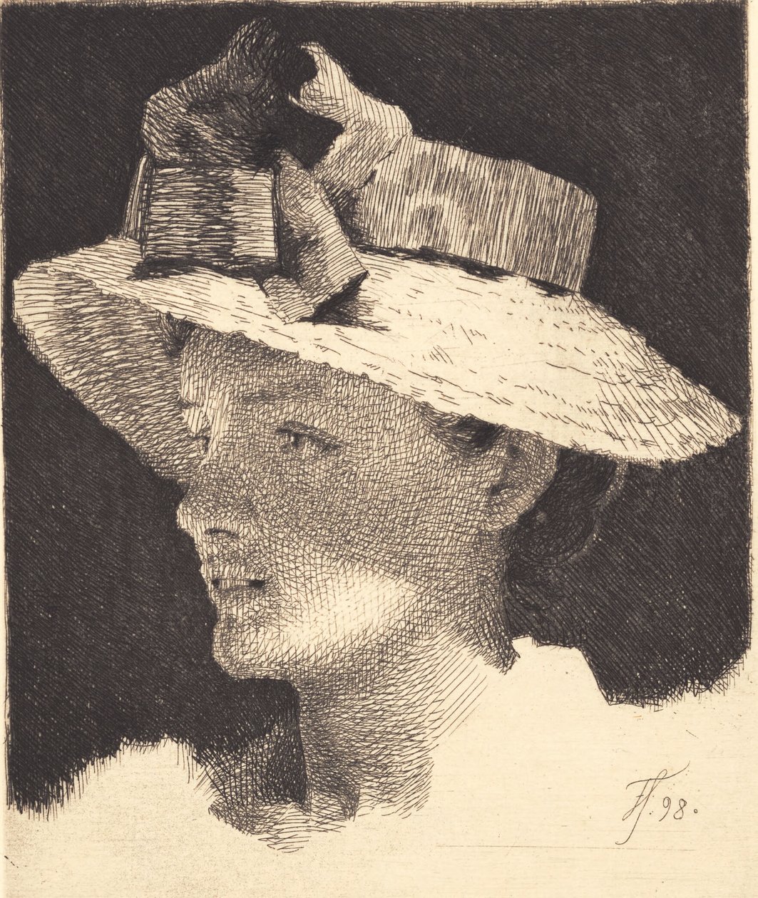 Giovane ragazza con cappello di paglia, profilo a sinistra da Frans Schwartz