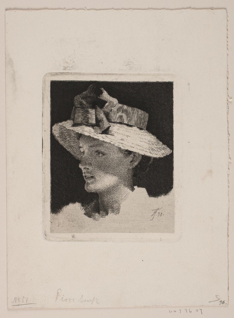 Giovane ragazza con cappello di paglia, profilo a sinistra da Frans Schwartz